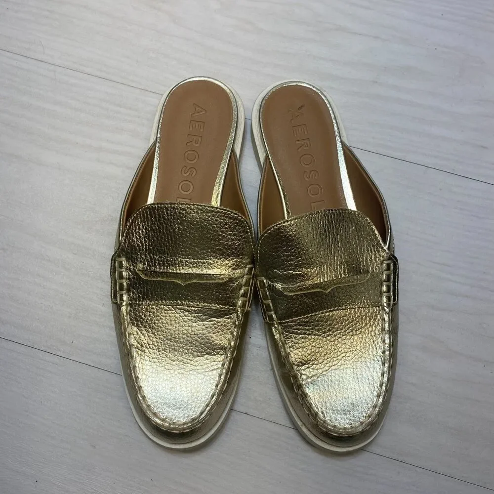 Aerosoles Sally Mule Slip On‎ Loafers Women's Size 9 M Metallic Gold Comfort